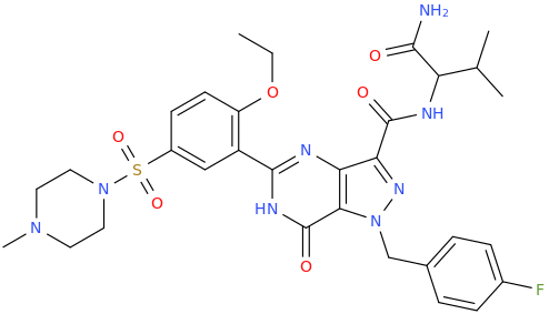 2-%5B(5-%7B2-ethoxy-5-%5B(4-methylpiperazin-1-yl)sulfonyl%5Dphenyl%7D-1-%5B(4-fluorophenyl)methyl%5D-7-oxo-1H%2C6H%2C7H-pyrazolo%5B4%2C3-d%5Dpyrimidin-3-yl)formamido%5D-3-methylbutanamide.png