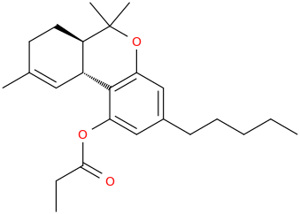 (%e2%88%92)-(6aR,10aR)-6,6,9-trimethyl-O-(1-oxopropyl)-%203-pentyl-6a,7,8,10a-tetrahydro-%206H-benzo%5bc%5dchromen-1-ol.png