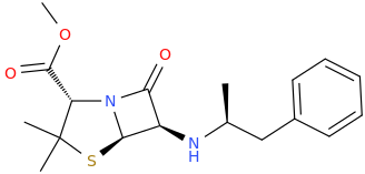 (1S,2S,5R,6R)-2-carbomethoxy-3,3-dimethyl-7-oxo-6-%5B(2-phenyl)-1-methyl-ethylamino%5D-4-thia-1-azabicyclo%5B3.2.0%5Dheptane.png
