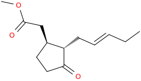 (2S, 3S)-2-pent-2-ene-yl-3-carbomethoxymethylcyclopentanone.png