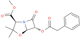 (2S,5R,6R)-2-carbomethoxy-3,3-dimethyl-7-oxo-6-[(2-phenylacetoxy)]-4-oxa-1-azabicyclo[3.2.0]heptane.png