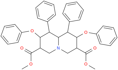 1,9-diphenyl-2,8-diphenyloxy-3,7-dicarbomethoxy-1,2,3,4,5,6,7,8,9-nonahydroquinolizine.png