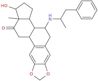 12-oxo-7-(2-phenyl-1-methyl-ethyl)amino-2,3-methylenedioxy-17-hydroxy-13-methyl-6,7,8,9,11,12,14,15,16,17-decahydrocyclopenta[a]phenanthrene.png