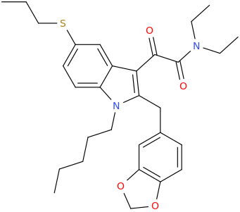 5-(propylthio)-3-(2-diethylamino-1,2-dioxoethyl)-2-(piperonyl)-1-pentyl-indole.png