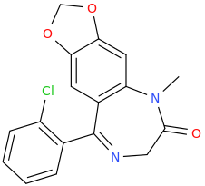 7,8-methylenedioxy-1,3-dihydro-1-methyl-5-(2-chlorophenyl)-1,4-benzodiazepine-2-one.png