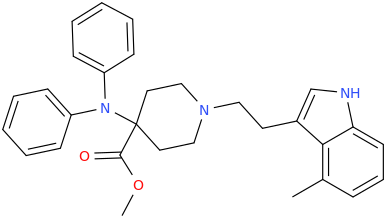 N,N-diphenyl-(1-((4-methylindole-3-yl)-ethyl)-4-carbomethoxypiperidine-4-yl)amine.png