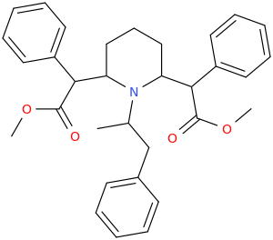 2,6-bis(1-carbomethoxy-1-phenylmethyl)-1-(1-methyl-2-phenylethyl)piperidine.png