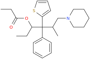6-(piperidino)-5-methyl-4-phenyl-4-(thiophen-2-yl)hexan-3-ol propionate.png