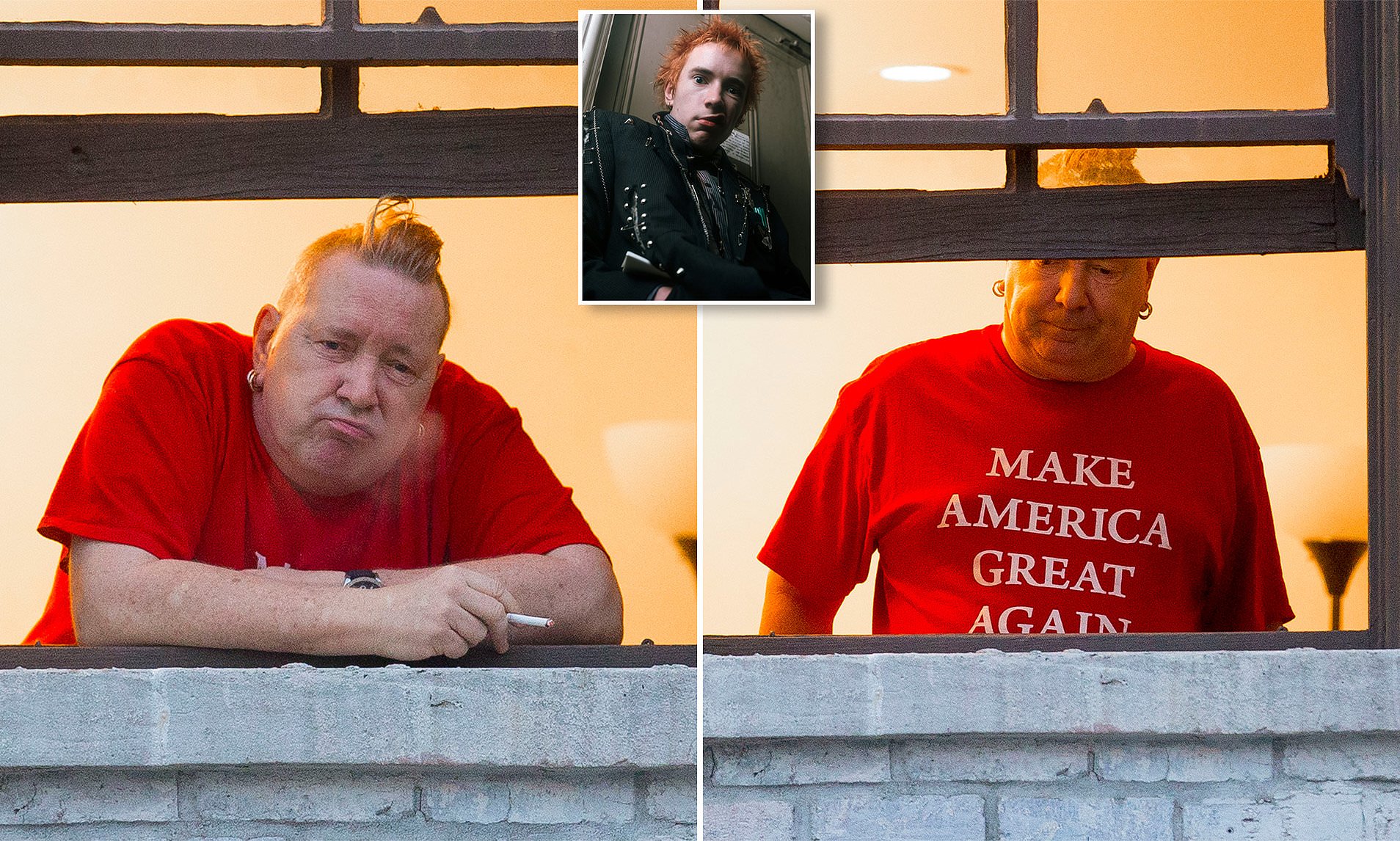 Sex Pistol Johnny Rotten sports a Make America Great Again t-shirt as he  puffs on a cigarette | Daily Mail Online