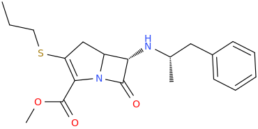 (2S,6S)-6-(1-aza-2-methyl-3-phenylpropyl)-3-propylthio-2-carbomethoxy-7-oxo-(azabicyclo[3.2.0]hept-2-ene).png