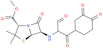 (2S,5R,6R)-2-carbomethoxy--3,3-dimethyl-7-oxo-6-[(3-(3,4-dioxocyclohexyl)-3-oxo-1-(oxo)prop-2-yl)amino]-4-thia-1-azabicyclo[3.2.0]heptane.png