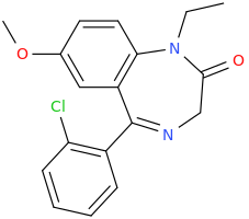 7-methoxy-1,3-dihydro-1-ethyl-5-(2-chlorophenyl)-1,4-benzodiazepine-2-one.png