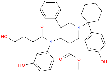 2-methyl-3-phenyl-5-carbomethoxy-4-(5-hydroxy-2-oxo-1-aza-1-(3-hydroxyphenyl)pentyl)-1-(4-hydroxyphenylcyclohexyl)piperidine.png
