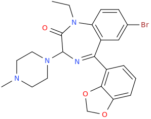  3-(1-methyl-4-piperazinyl)-7-bromo-1,3-dihydro-1-ethyl-5-(2,3-methylenedioxyphenyl)-1,4-benzodiazepine-2-one.png