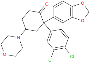 2-(3,4-dichlorophenyl)-2-(1,3-benzodioxole-5-yl)-4-(morpholine-4-yl)-1-oxo-cyclohexane.png