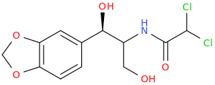 (1R)-1-(3,4-methylenedioxyphenyl)-1-hydroxy-3-hydroxy-2-(dichloroacetamido)-propane.png