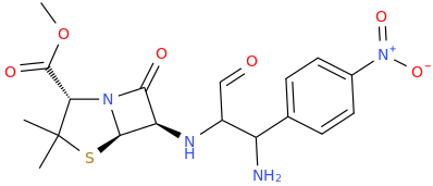 (2S,5R,6R)-2-carbomethoxy-3,3-dimethyl-7-oxo-6-((2-(4-nitrophenyl)-2-amino-1-(oxomethyl)ethyl)amino)-4-thia-1-azabicyclo%5b3.2.0%5dheptane.png