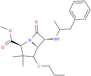 (2S,5R,6R)-2-carbomethoxy-3,3-dimethyl-7-oxo-6-(2-phenyl-1-methylethylamino)-4-propylsulfanyl-1-azabicyclo[3.2.0]heptane.png