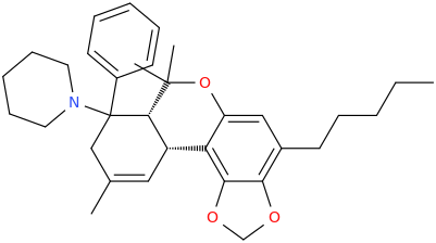 (6aR,10aR)-6,6-dimethyl-7-phenyl-9-methyl-7-(1-piperidinyl)-3-(pentyl)-1,2-methylenedioxy-6a,7,8,10a-tetrahydro-6H-benzo[c]chromene.png