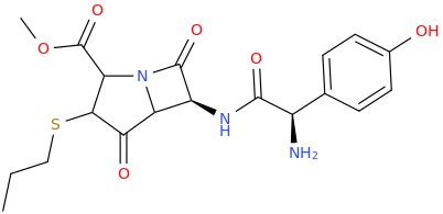 (6S)-2-carbomethoxy-6-%7B[(2R)-2-amino-2-(4-hydroxyphenyl)acetyl]amino%7D-4,7-dioxo-3-propylthio-1-azabicyclo[3.2.0]heptane.png