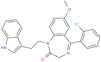 1,3-dihydro-7-methoxy-1-(2-(indole-3-yl)-ethyl)-5-(2-chlorophenyl)-1,4-benzodiazepine-2-one.png
