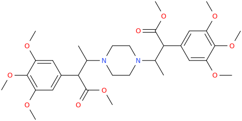 1,4-di-(1-methyl-2-carbomethoxy-2-(3,4,5-trimethoxyphenyl)ethyl)-piperazine.png