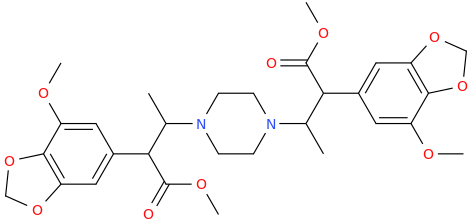 1,4-di-(1-methyl-2-carbomethoxy-2-(3,4-methylenedioxy-5-methoxyphenyl)ethyl)-piperazine.png