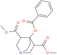 1-aza-3,5-bis(carbomethoxy)-4-(benzoyloxy)bicyclo[2.2.2]octane.png