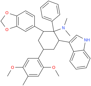 3-(3,4-methylenedioxyphenyl)-5-(2,5-dimethoxy-4-methylphenyl)-2-dimethylamino-1-(indole-3-yl)-2-phenyl-cyclohexane.png