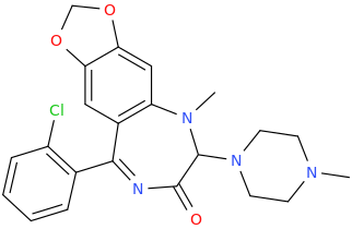 7,8-methylenedioxy-3-oxo-1-methyl-2-(4-methylpiperazinyl)-5-(2-chlorophenyl)-1,4-benzodiazepine.png