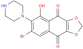 7-bromo-6-piperazinyl-2,3-methylenedioxy-5-hydroxy-1,4-naphthalenedione.png
