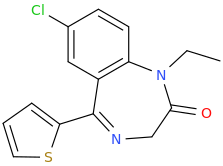 7-chloro-1,3-dihydro-1-ethyl-5-thiophenyl-1,4-benzodiazepine-2-one.png
