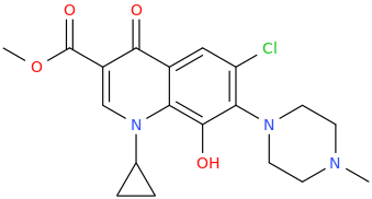8-hydroxy-3-carbomethoxy-1-cyclopropyl-6-chloro-4-oxo-7-(4-methylpiperazin-1-yl)quinoline.png