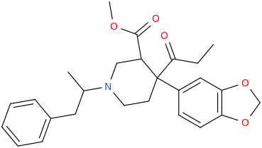 N-(2-phenyl-1-methylethyl)-3-carbomethoxy-4-(1-oxopropyl)-4-(3,4-methylenedioxyphenyl)piperidine.png