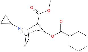 N-cyclopropyl-2-carbomethoxy3-cyclohexylcarbonyloxy-8-azabicyclo[3.2.1]octane.png